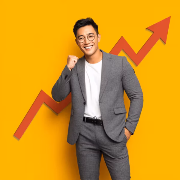 Smiling Filipino virtual assistant celebrating career success and professional growth, remote work Philippines